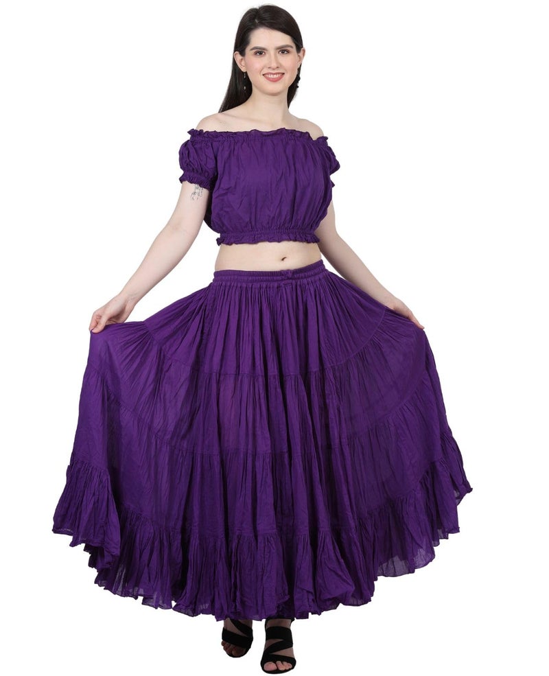 Wevez Women's Gypsy 25 Yard Solid Color Cotton Skirt, One Size, Violet - Image 3